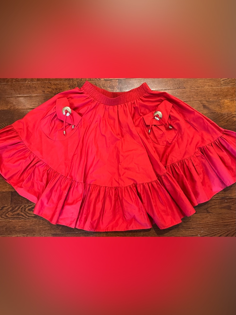 Vintage Malco Modes Red Silver Square Dance Western Circle Skirt Concho Pockets